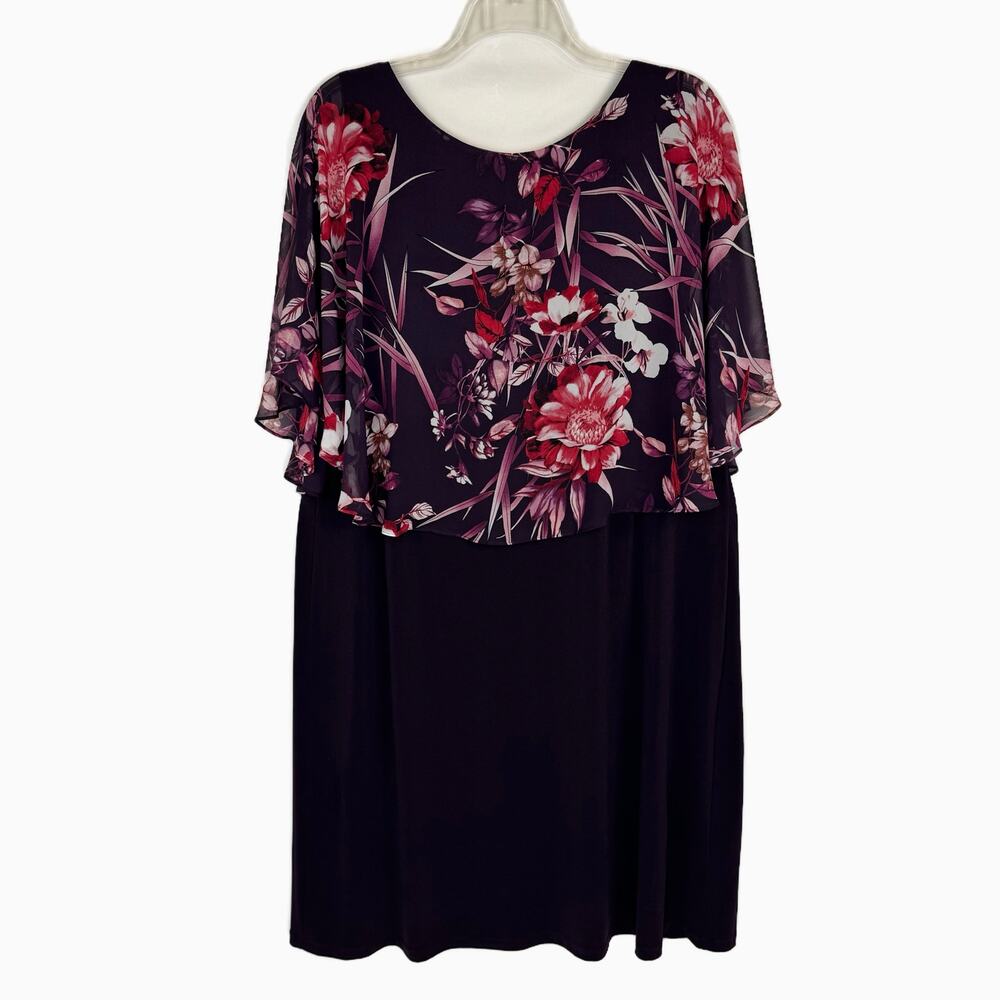 Nwt Connected Appeal Purple Floral Chiffon Cape Sleeveless Stretch Dress‎ Sz 20W